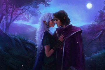 Elven couple kiss under the moonlight