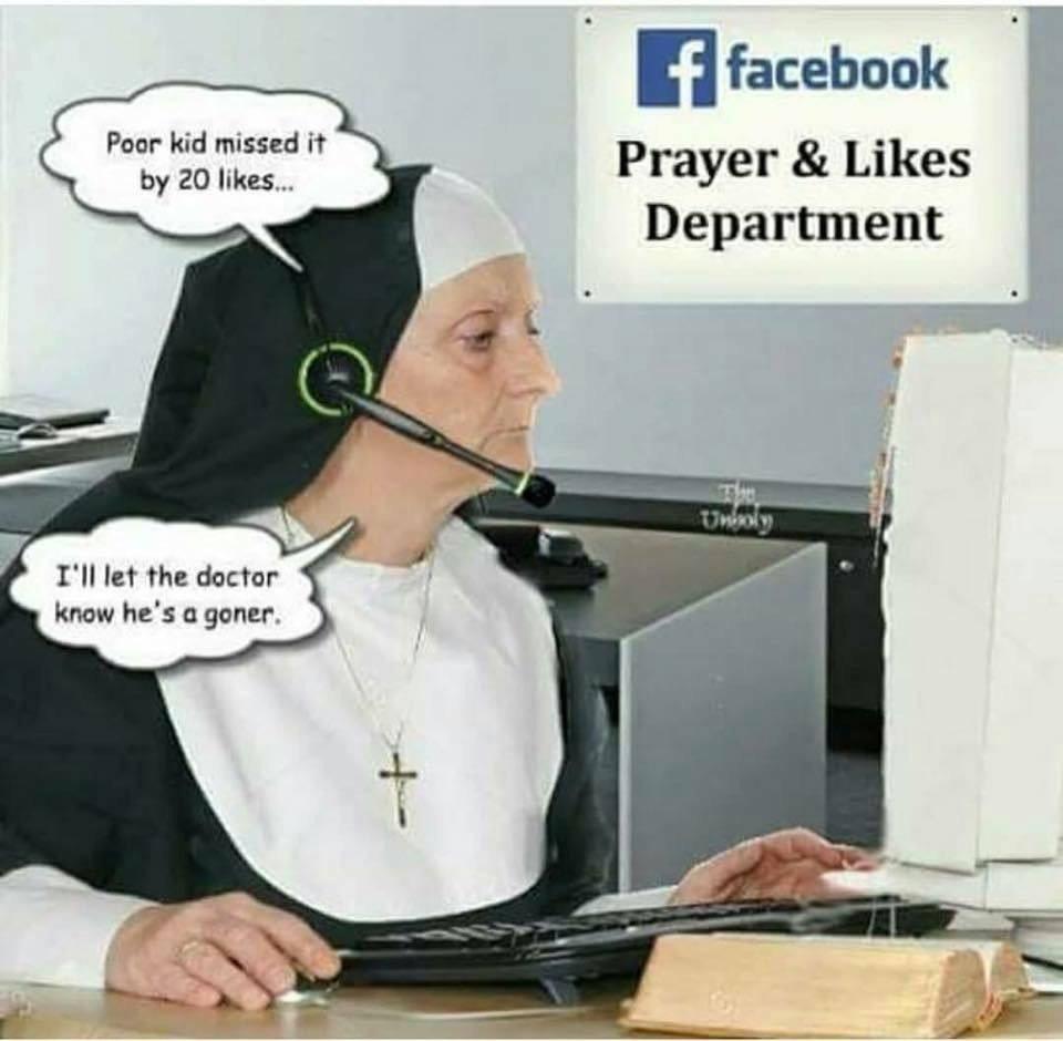Nun counting likes and prayers for a diseased child
