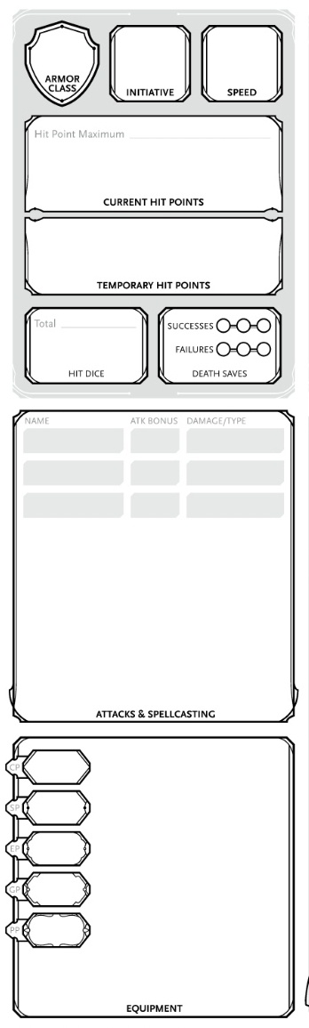 The center part of the 5e character sheet