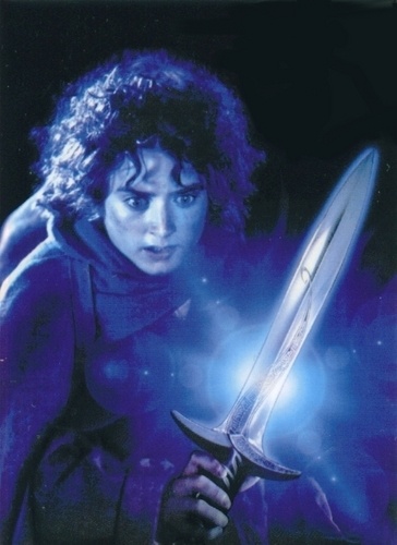 Frodo holding the magic sword, sting.